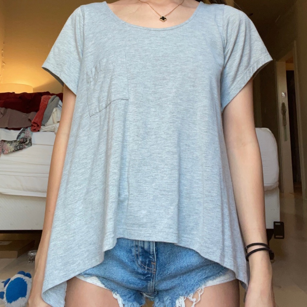 Basic Gray Flowy Tee Top